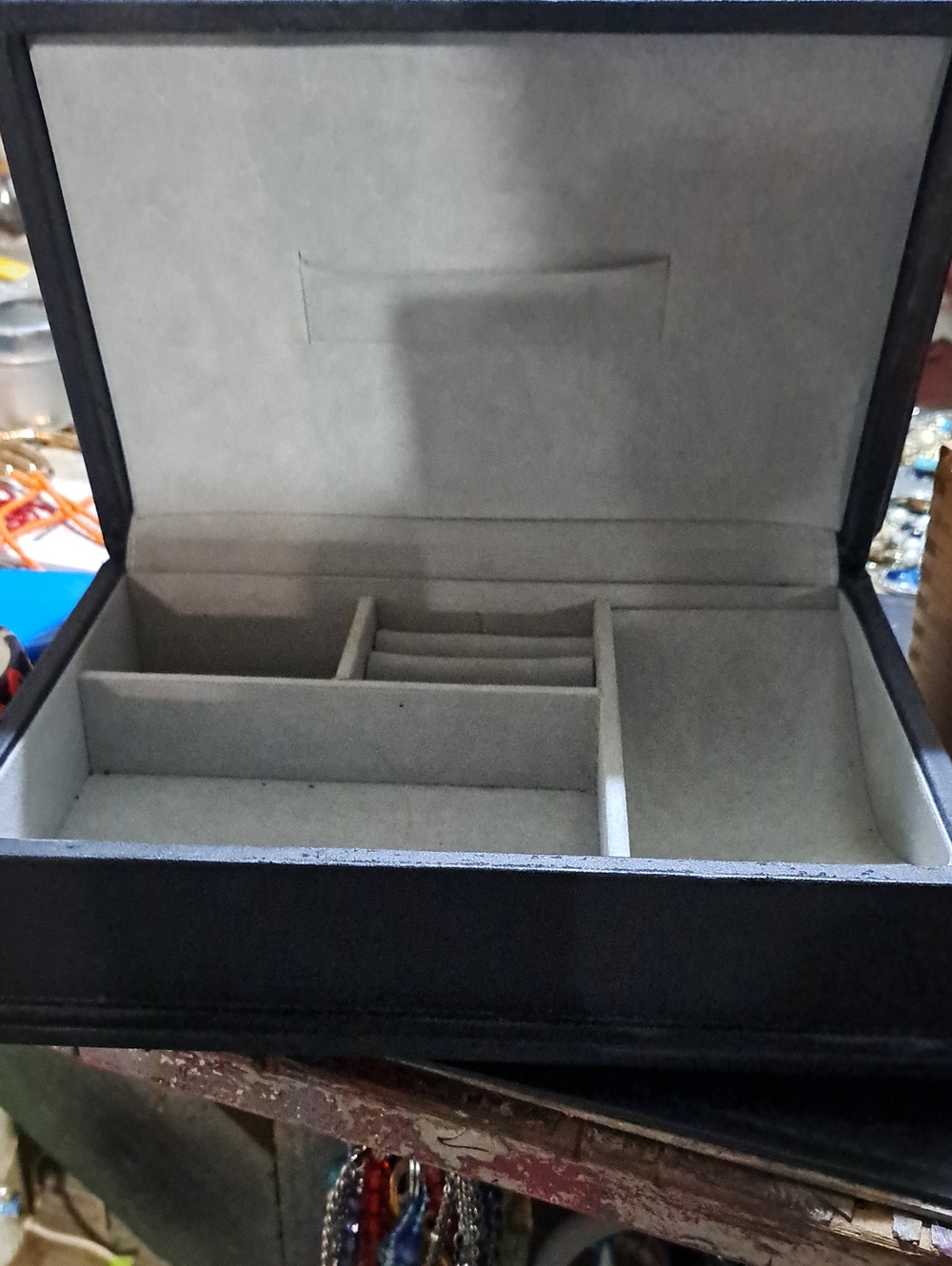 Vintage leather jewelry box with watch section